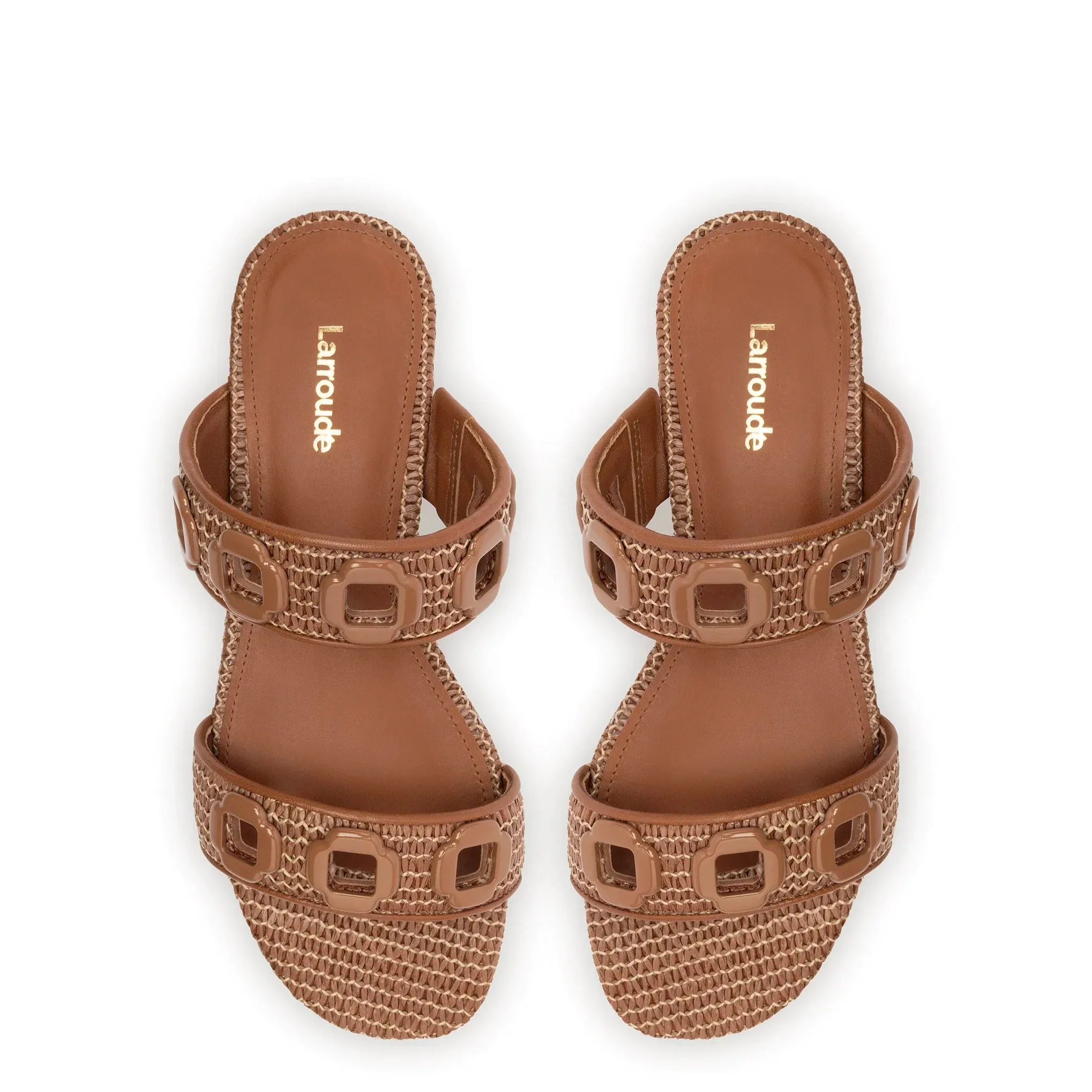 Larroude Milan Flat Mule In Caramel Wave Raffia