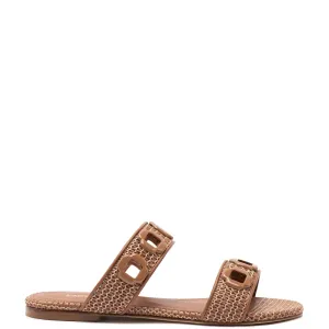Larroude Milan Flat Mule In Caramel Wave Raffia