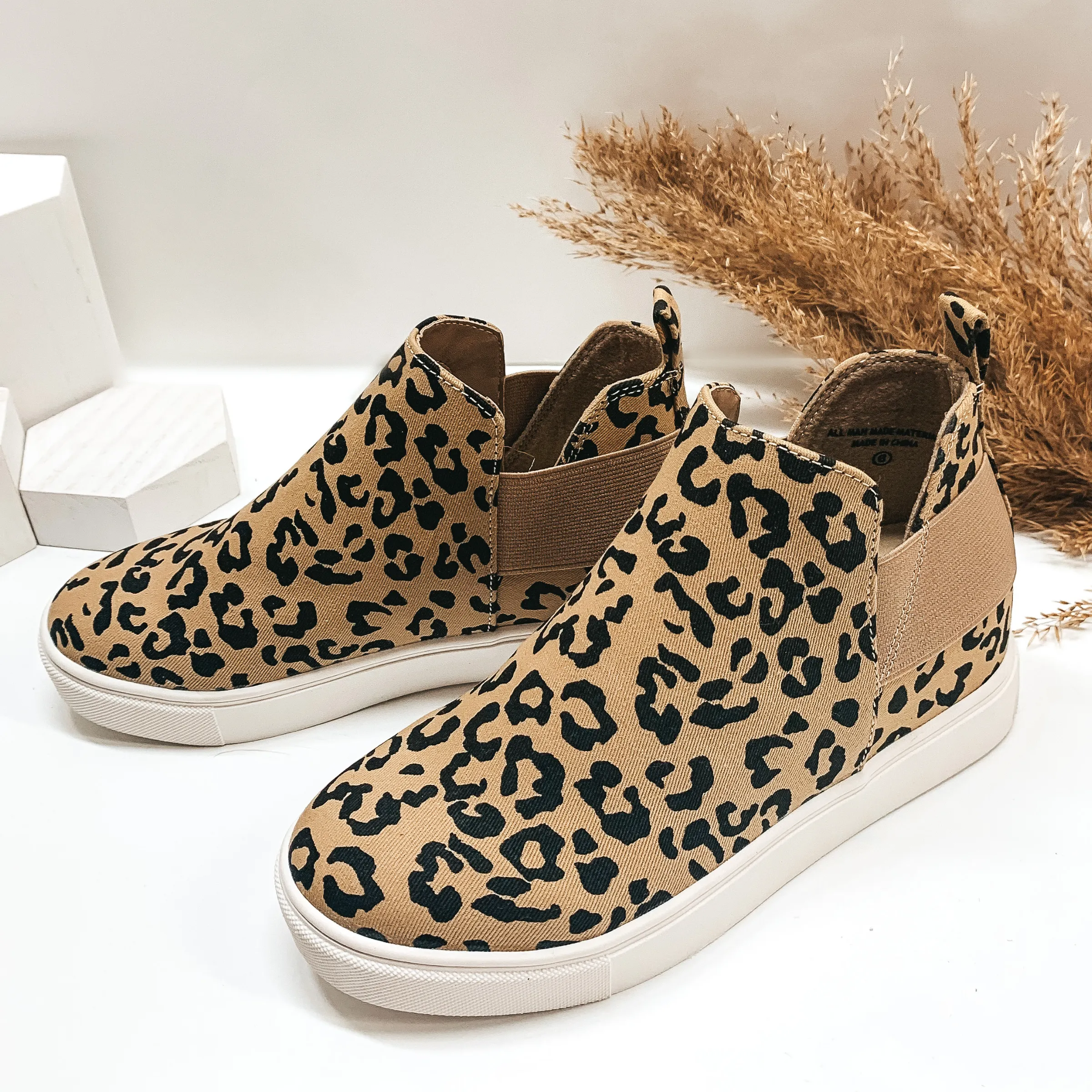 Last Chance Sizes 5.5 | First Steps Heeled Slip On Sneakers in Leopard Print