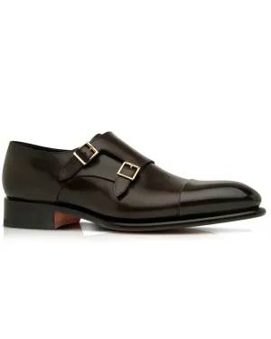 Leather Double Monkstrap in Dark Brown