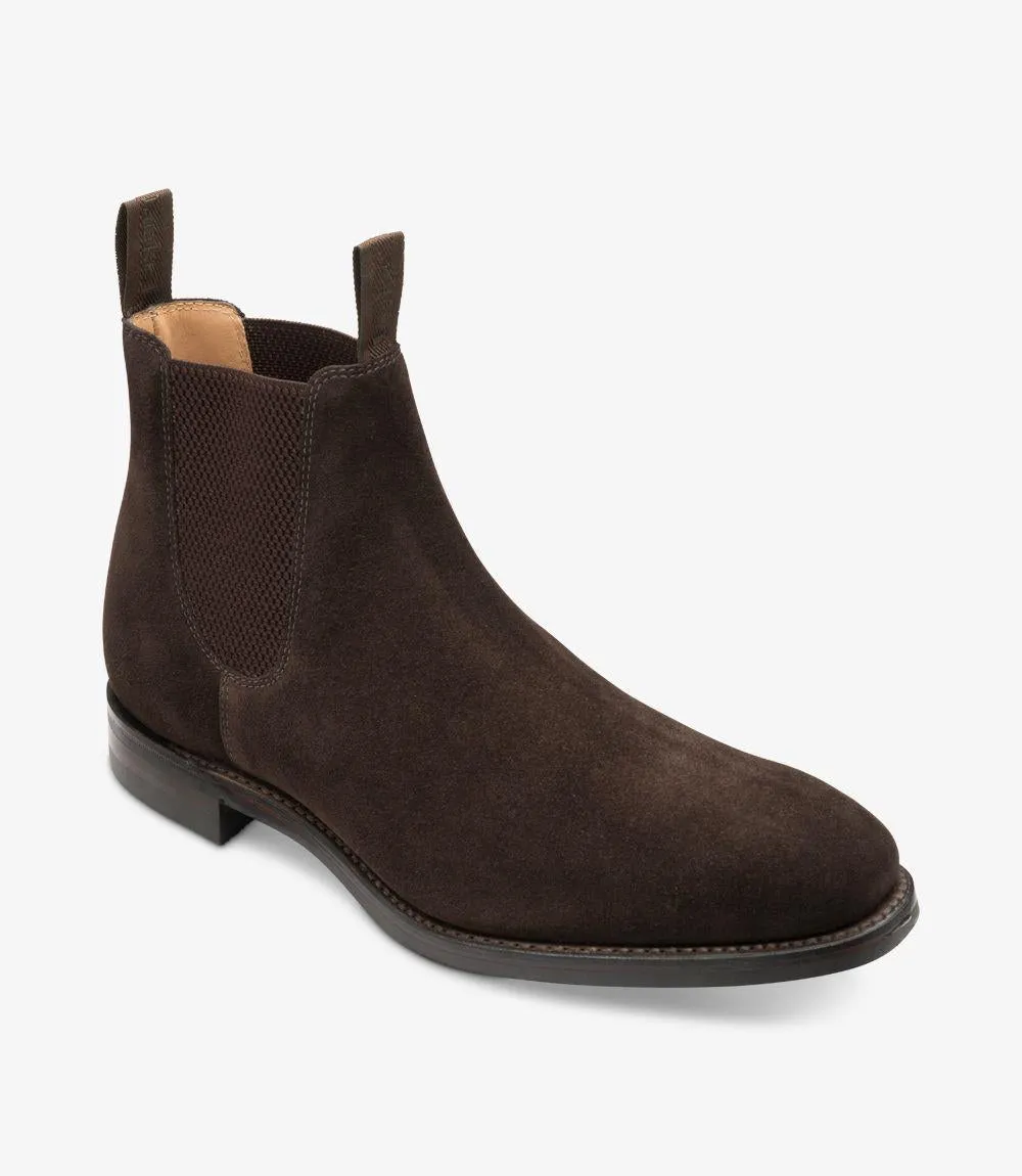LOAKE CHATSWORTH DARK BROWN SUEDE CHELSEA BOOT SLIP ON RUBBER SOLE G-WIDE