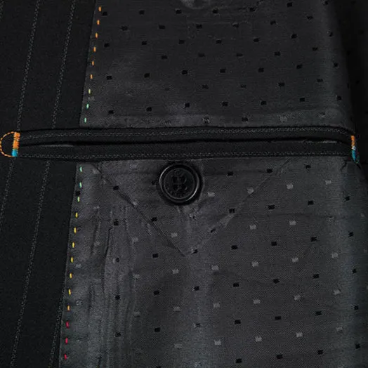 Men's 2-Piece Collar with Decorative Stripe Black Casual Suit