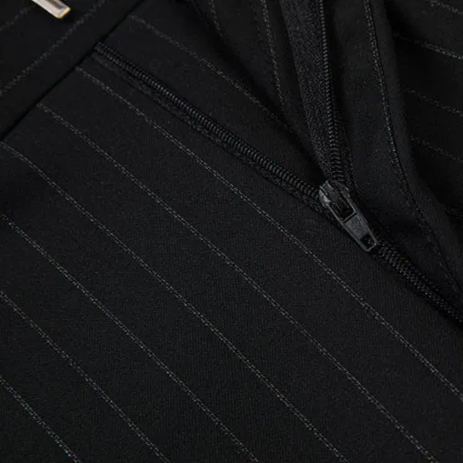 Men's 2-Piece Collar with Decorative Stripe Black Casual Suit