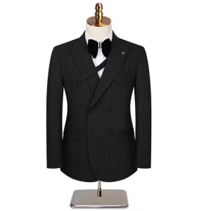 Men's 2-Piece Collar with Decorative Stripe Black Casual Suit