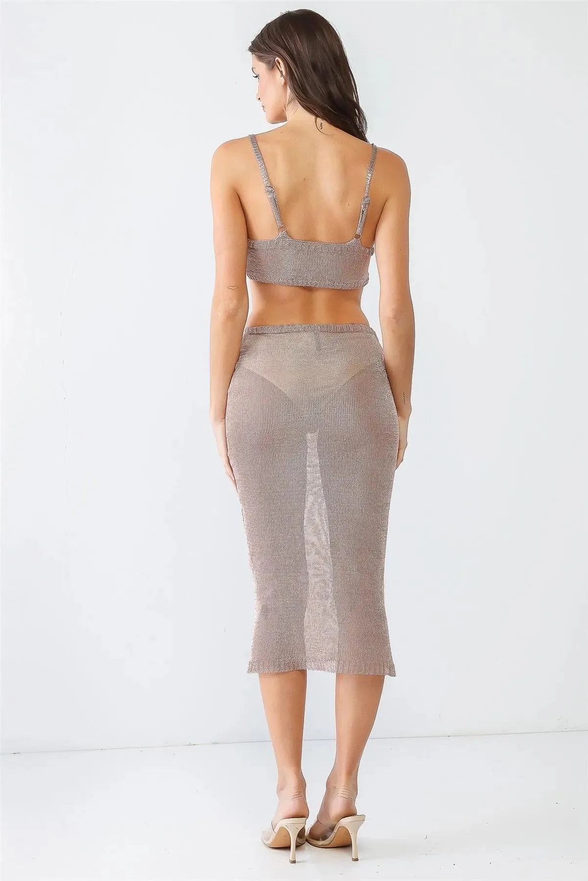 Mesh Bow Detail Strappy Cut-Out Style Sheer Midi Dress