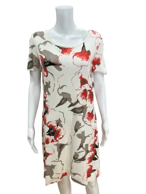 Misook Size M White/Coral/Tan Floral Consignment Ladies Dress