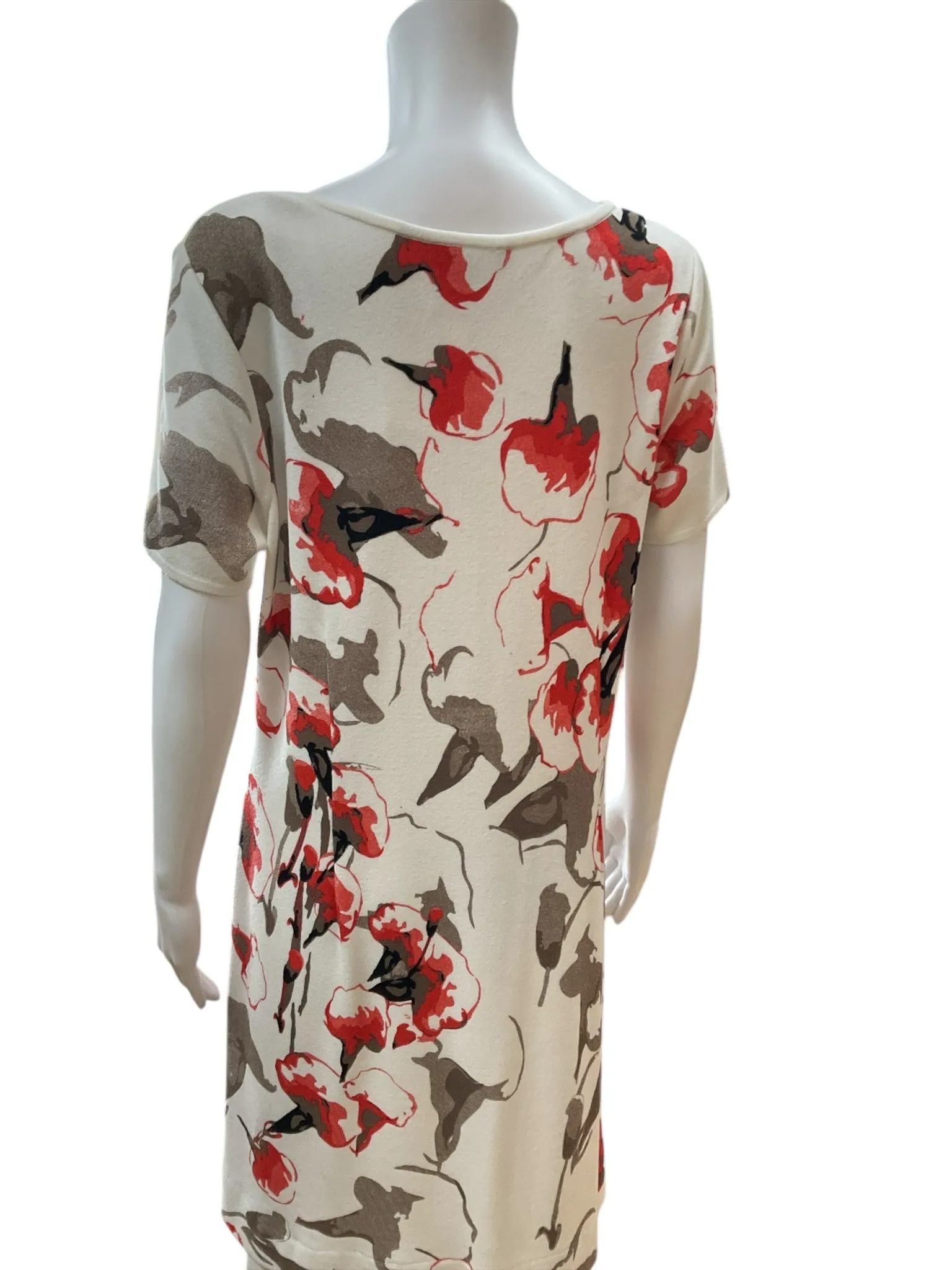 Misook Size M White/Coral/Tan Floral Consignment Ladies Dress