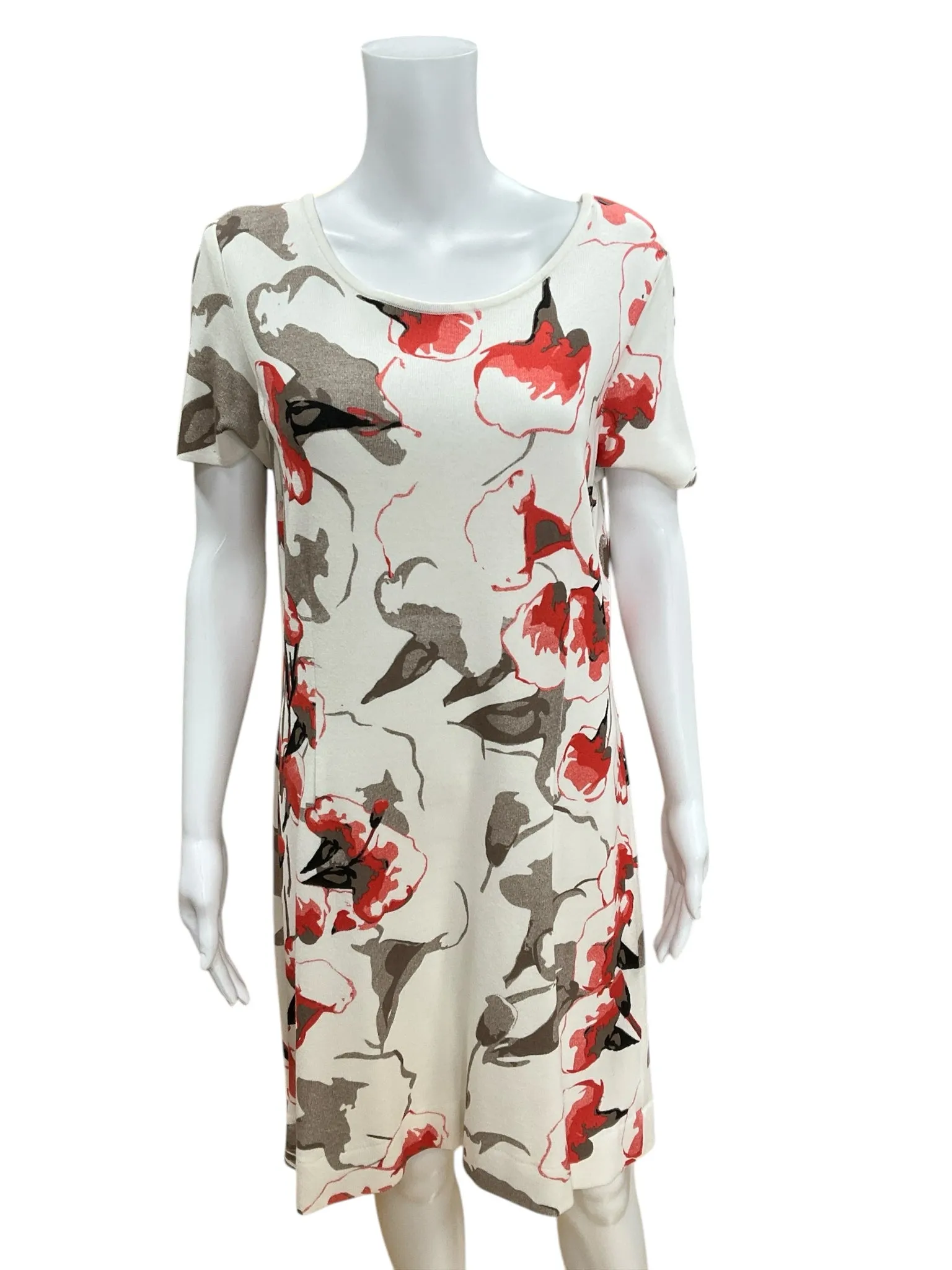 Misook Size M White/Coral/Tan Floral Consignment Ladies Dress