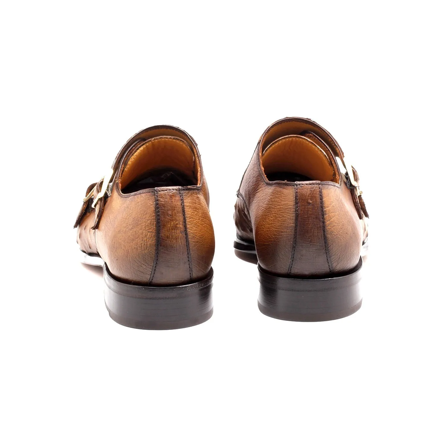 Mister Roma 40415 Men's Shoes Camel Exotic Ostrich-Skin Monk-Straps Loafers (MIS1146)