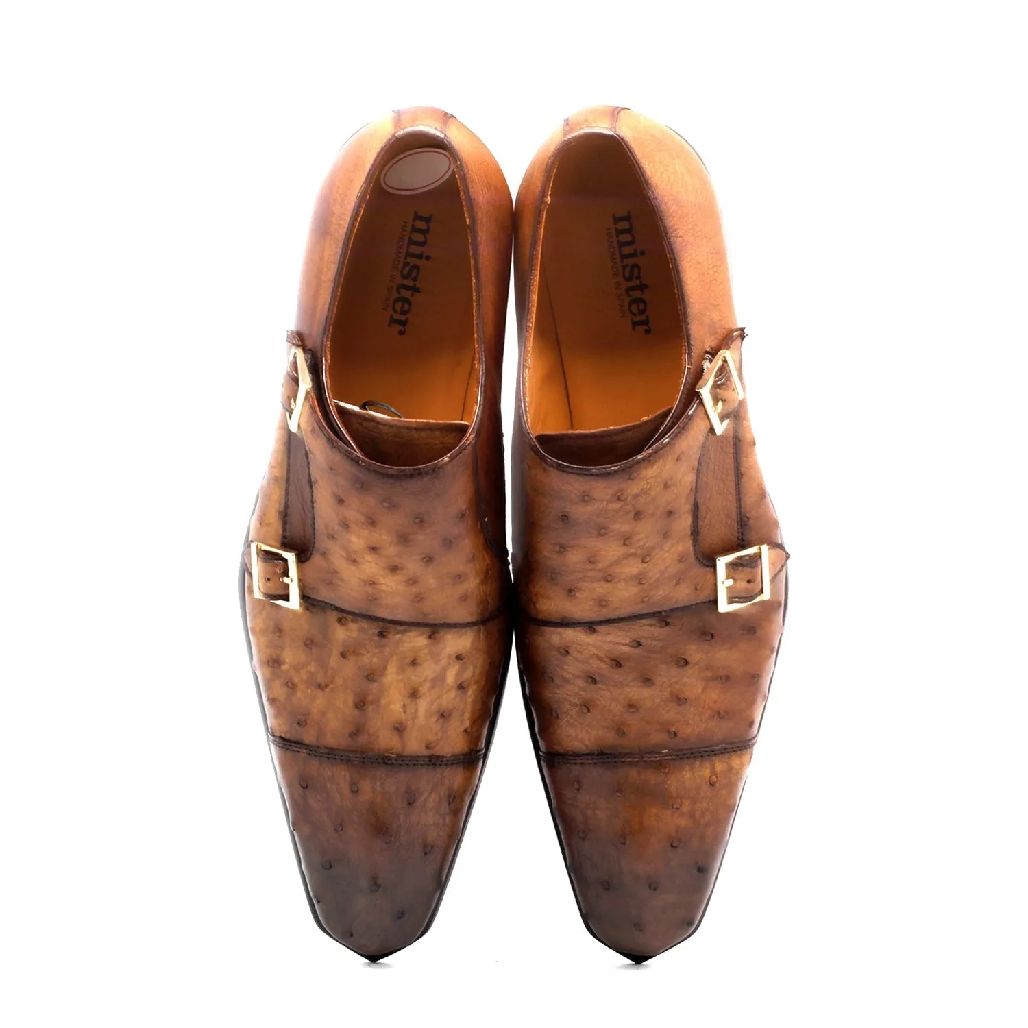Mister Roma 40415 Men's Shoes Camel Exotic Ostrich-Skin Monk-Straps Loafers (MIS1146)