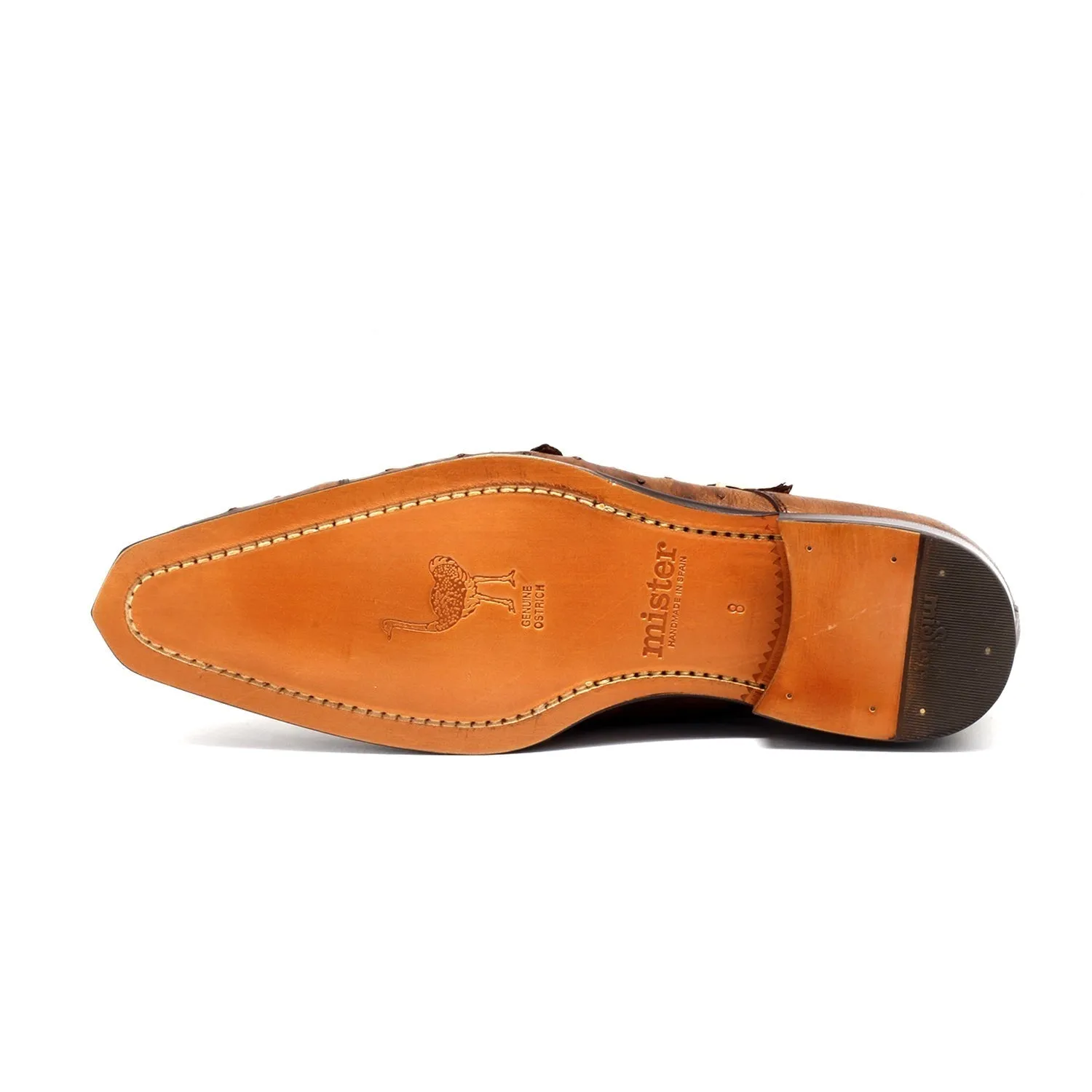 Mister Roma 40415 Men's Shoes Camel Exotic Ostrich-Skin Monk-Straps Loafers (MIS1146)