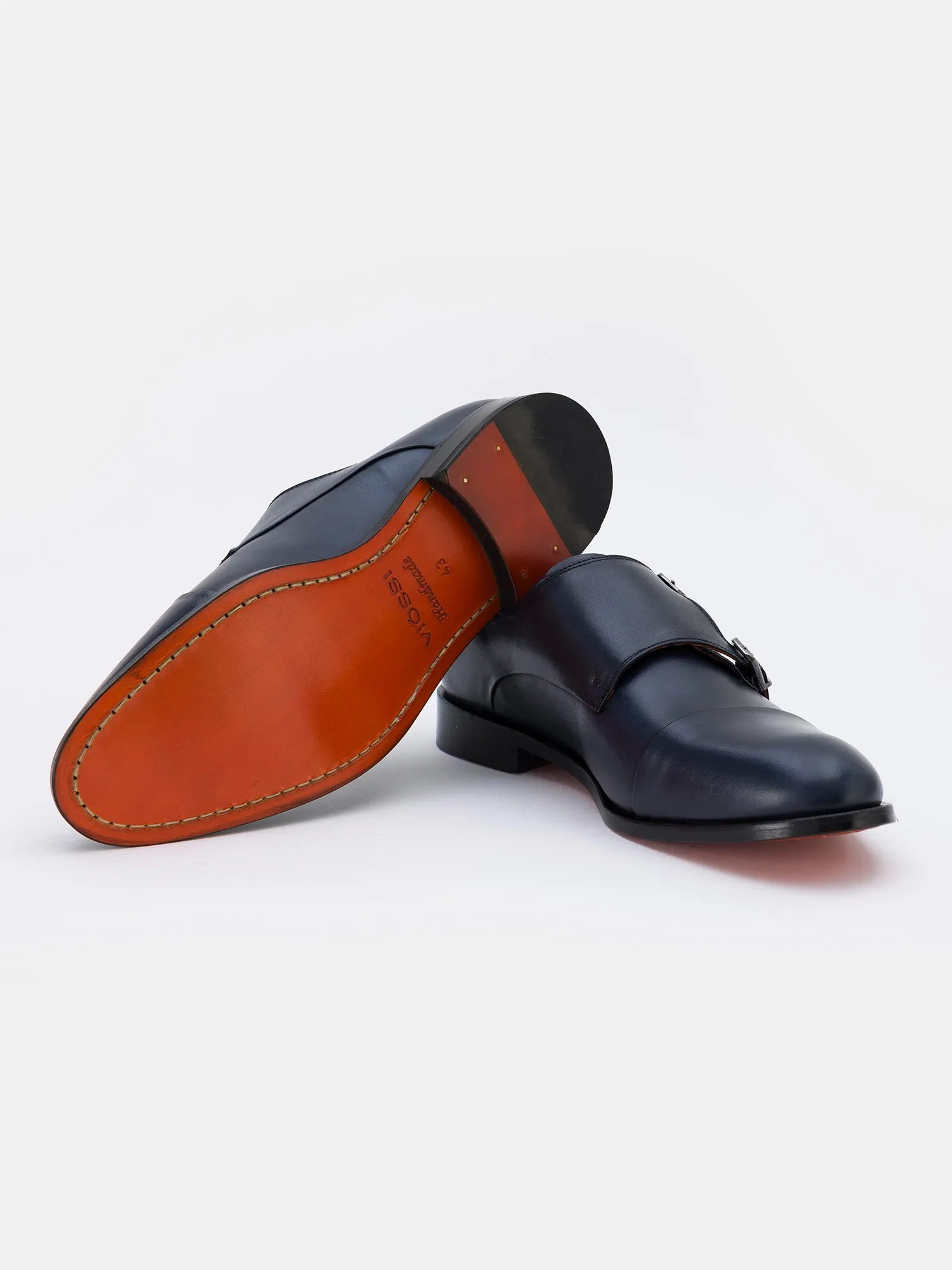Navy Leather Monk Straps Shoes