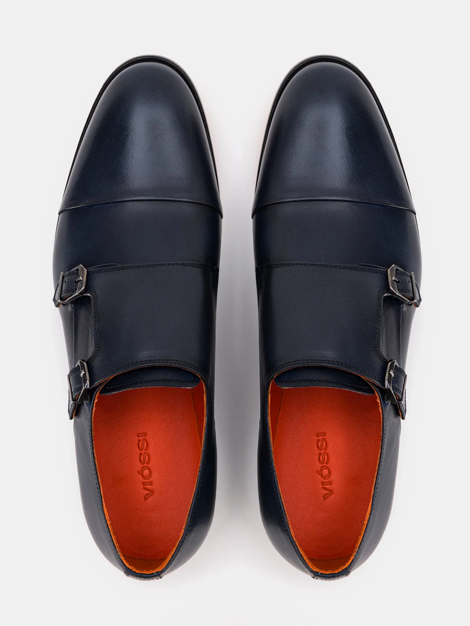 Navy Leather Monk Straps Shoes