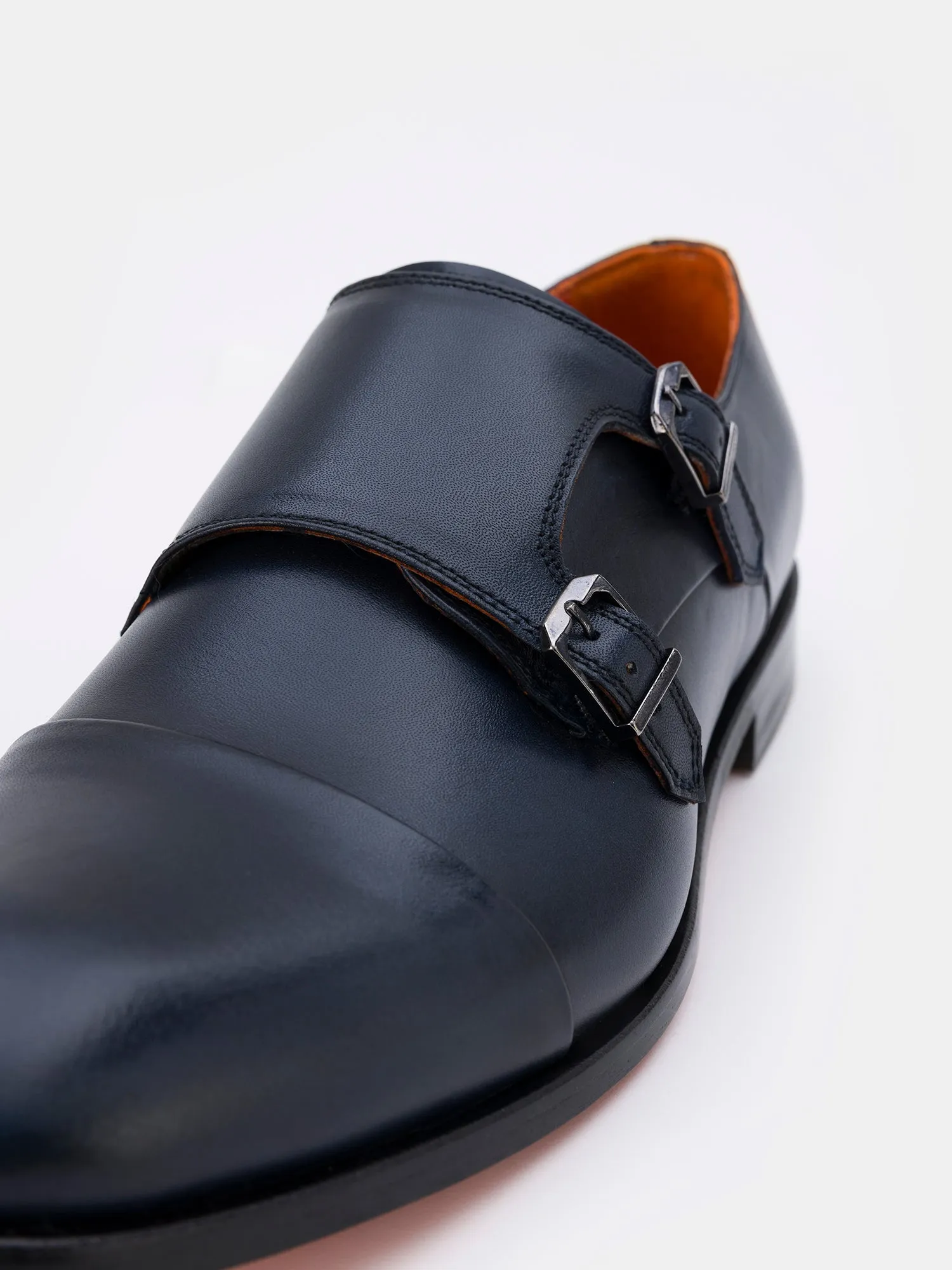 Navy Leather Monk Straps Shoes