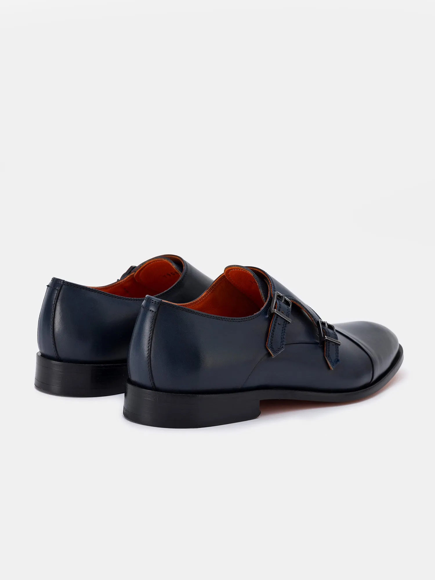 Navy Leather Monk Straps Shoes