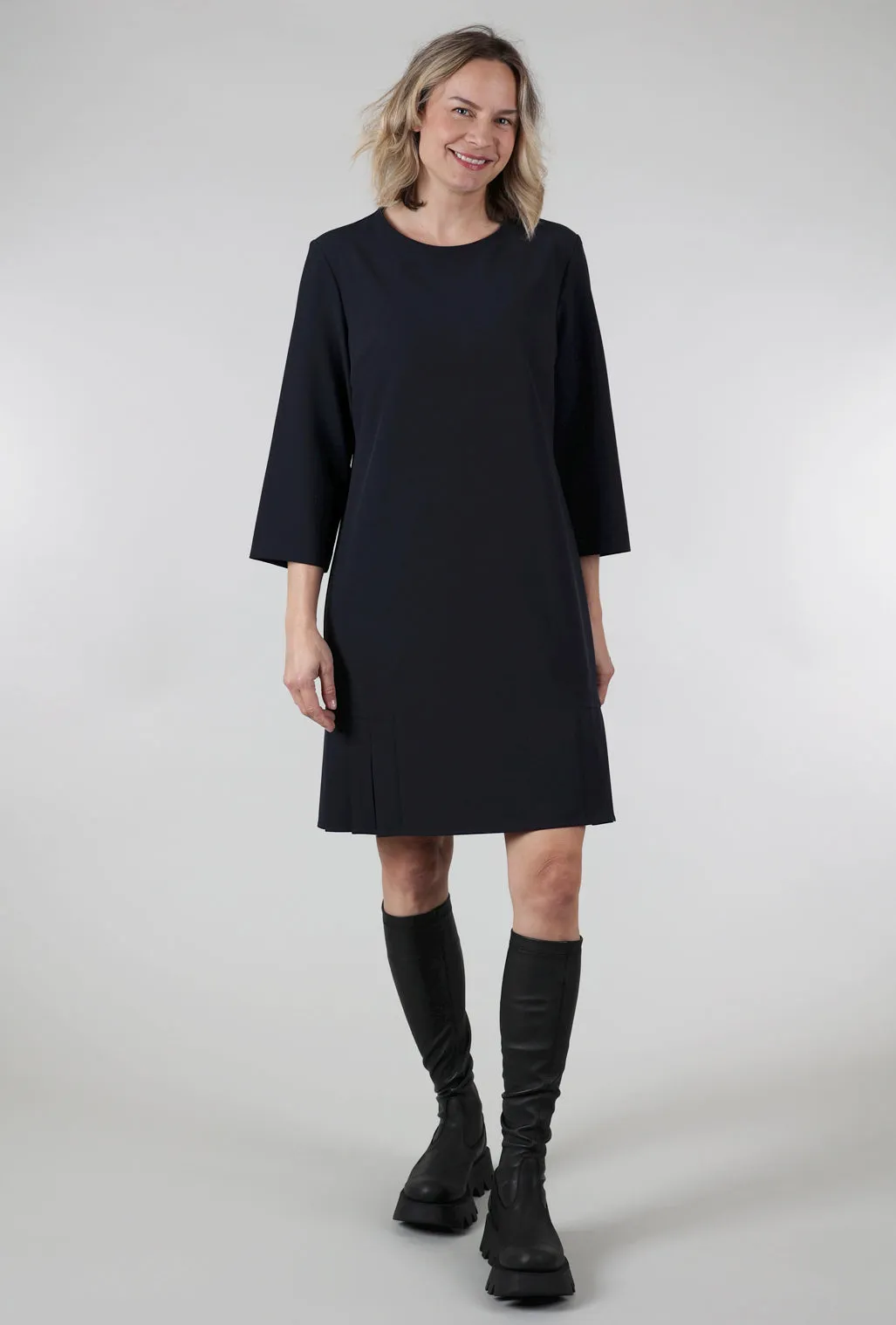 Pleated Bottom Crepe Dress, Navy