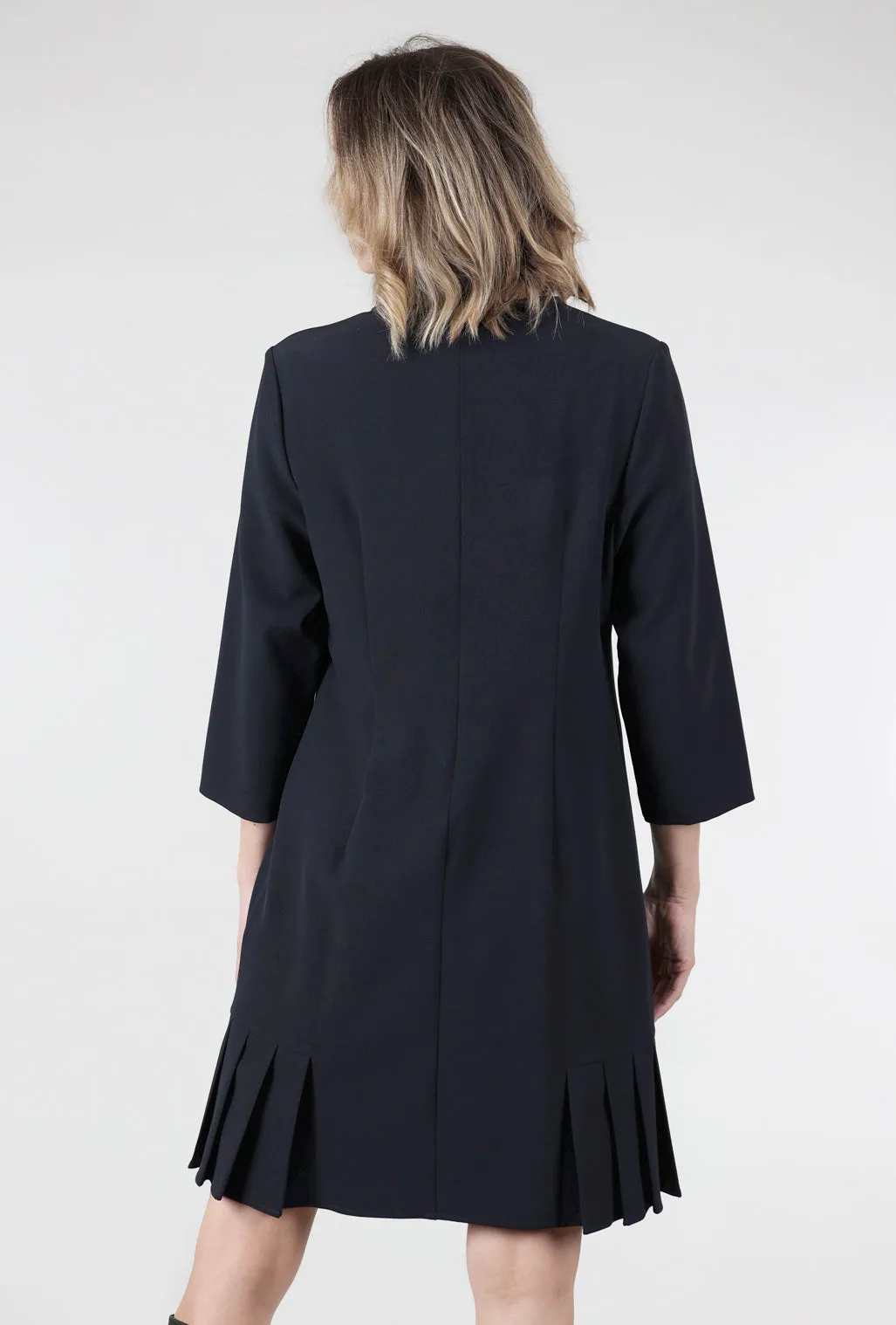 Pleated Bottom Crepe Dress, Navy