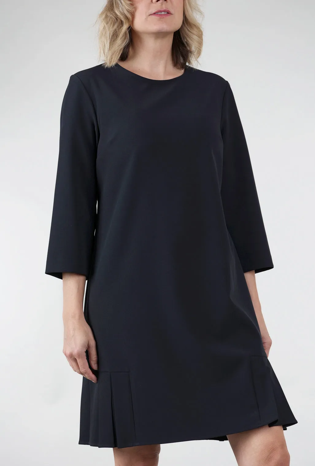 Pleated Bottom Crepe Dress, Navy