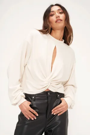 Project Social T Jil Cream Twist Front Mock Neck Top