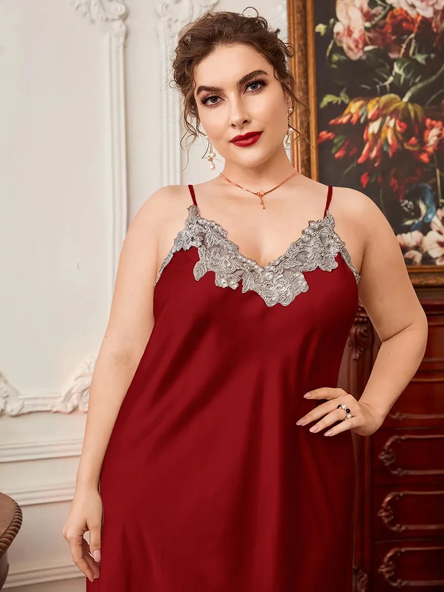 Slessic Classic Plus Size Satin Shiny Slip Nightdress