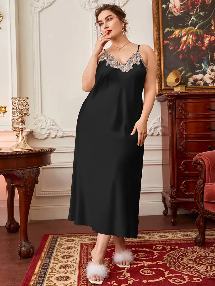 Slessic Classic Plus Size Satin Shiny Slip Nightdress