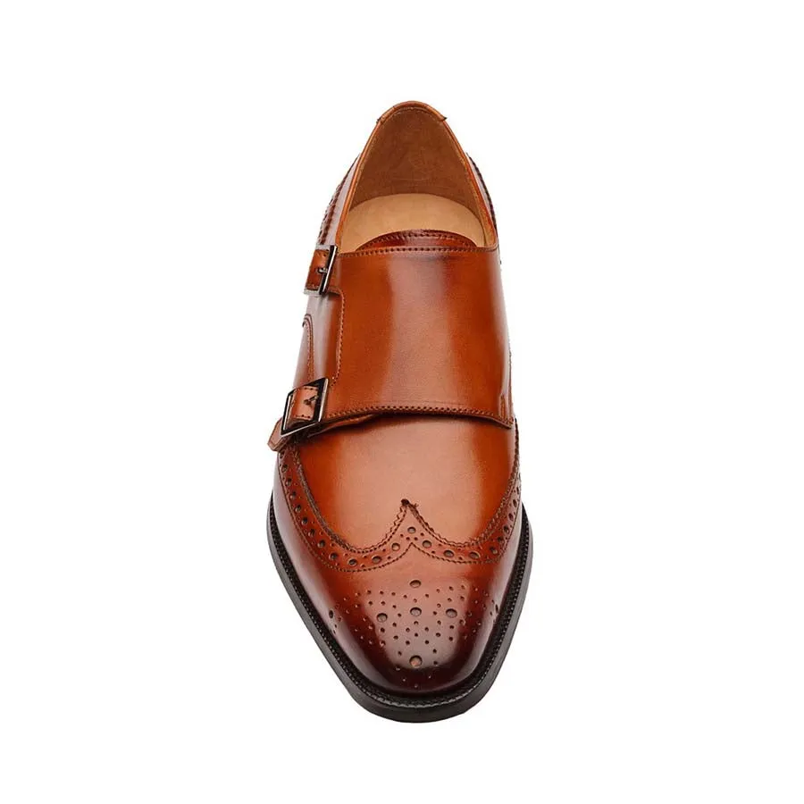 Tan Wingtip Double Monk Straps
