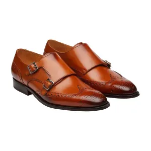 Tan Wingtip Double Monk Straps