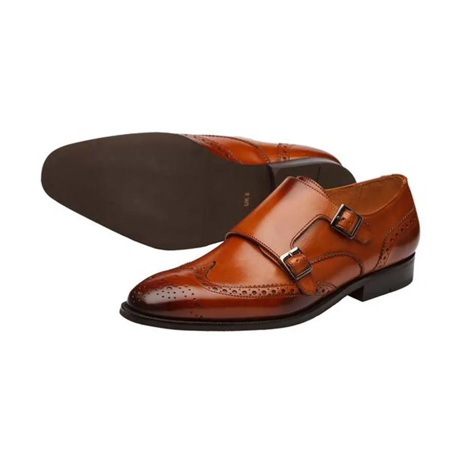 Tan Wingtip Double Monk Straps