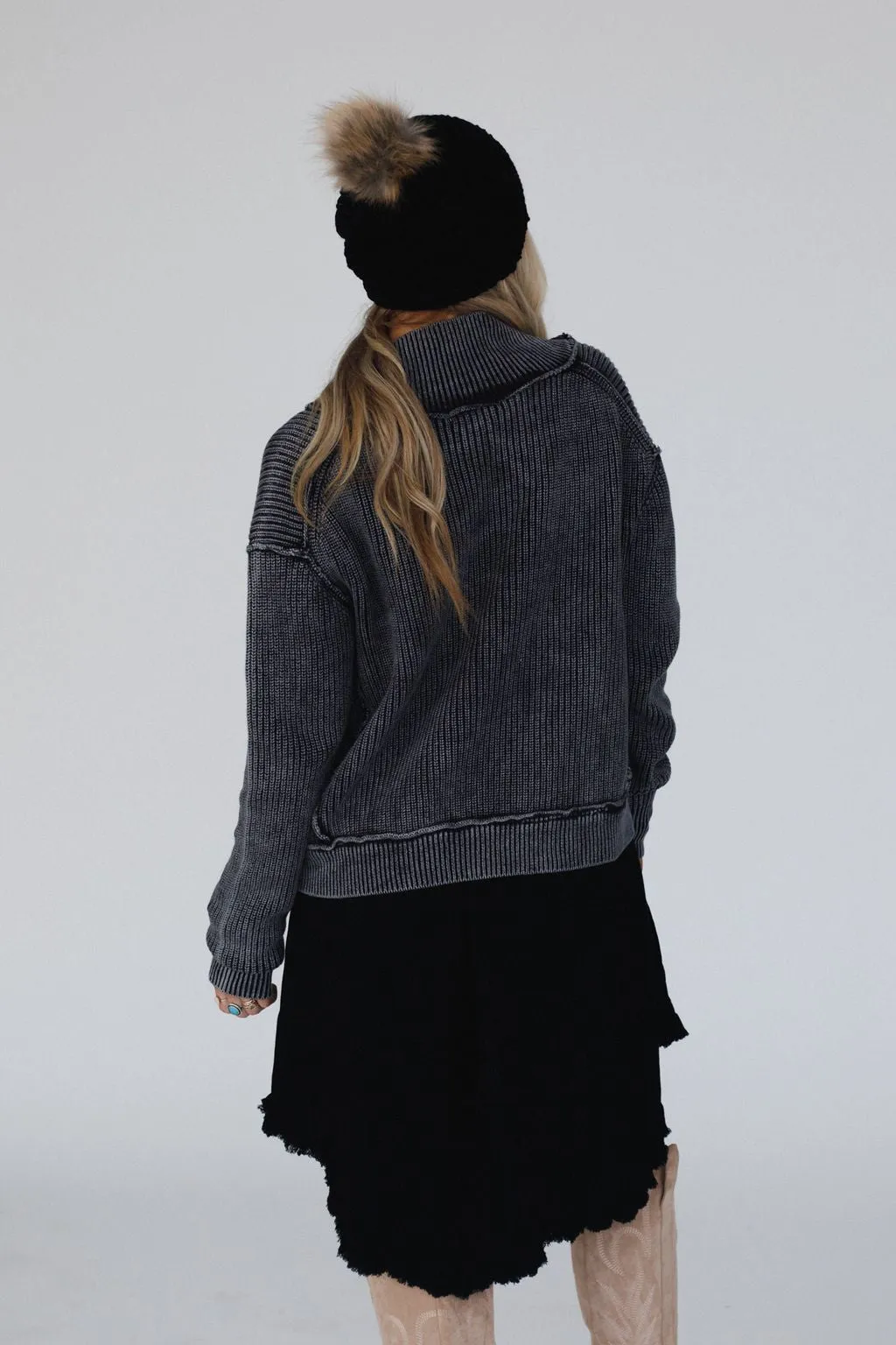 Tillie Washed Sweater Cardigan - Black