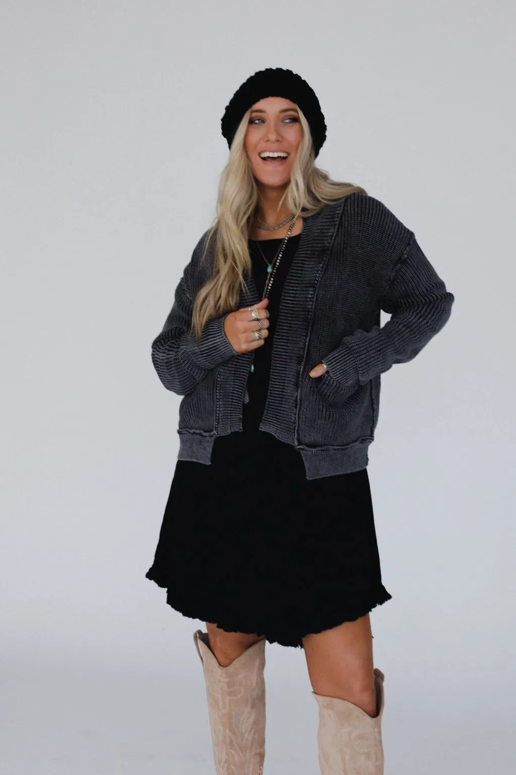 Tillie Washed Sweater Cardigan - Black