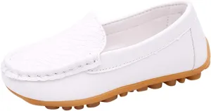 Toddler Little Kid Boys Girls No Slip On Loafers Dress Flat Shoes Soft Suede Leather Flat Boat Shoes Loafer (White, 21)