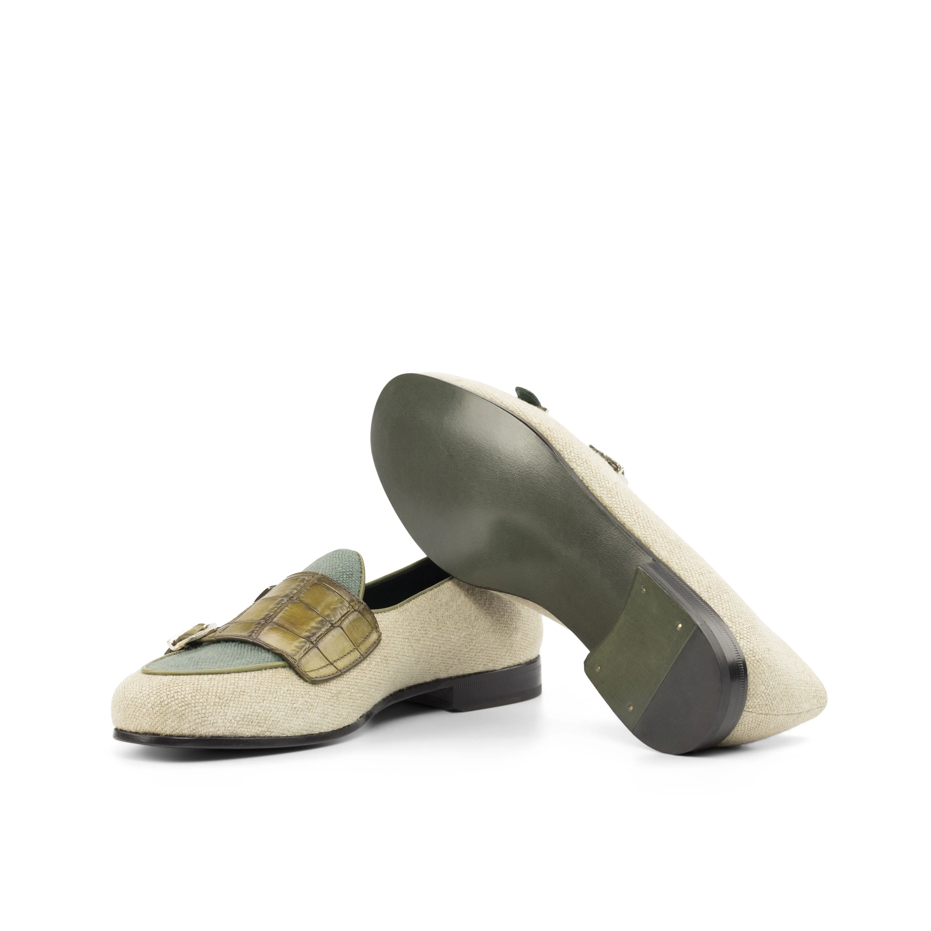 Unique Handcrafted Monk Slipper   olive painted croco