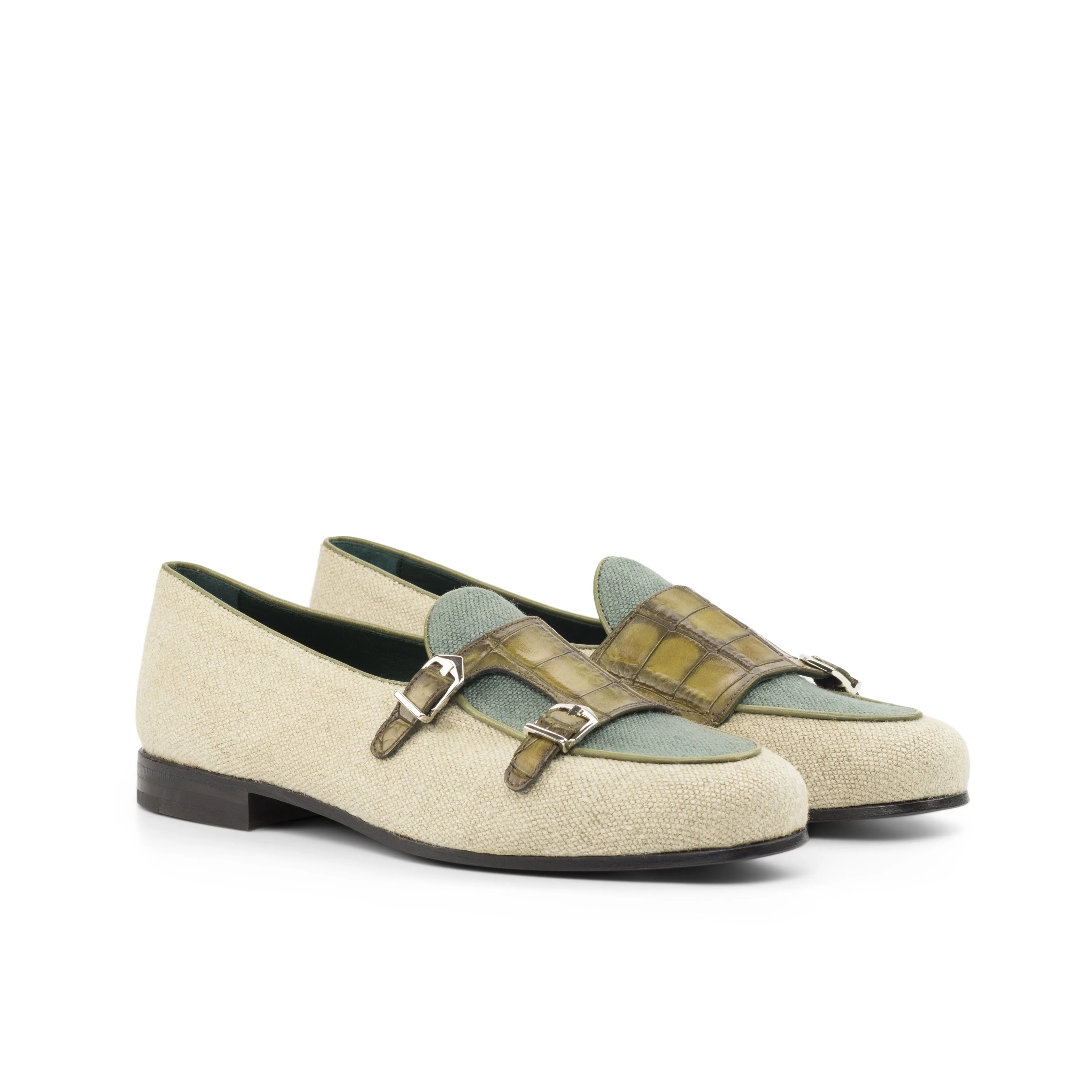 Unique Handcrafted Monk Slipper   olive painted croco