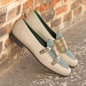Unique Handcrafted Monk Slipper   olive painted croco