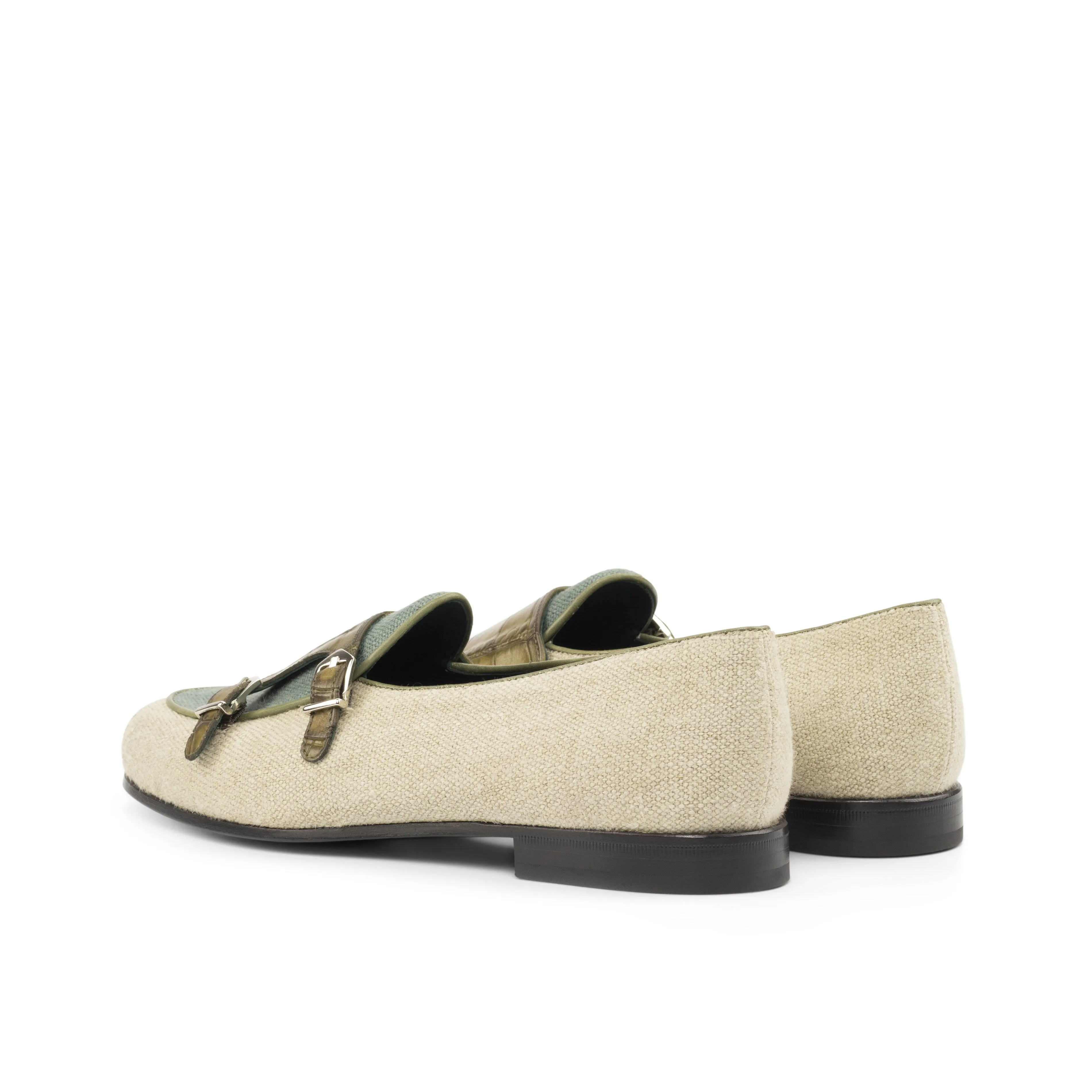 Unique Handcrafted Monk Slipper   olive painted croco