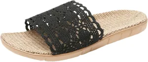 Womens Slide Sandals Size 12 Hollow Lace Slippers Rubber Flat Heel Flat Sole Foldable Slippers for Women with